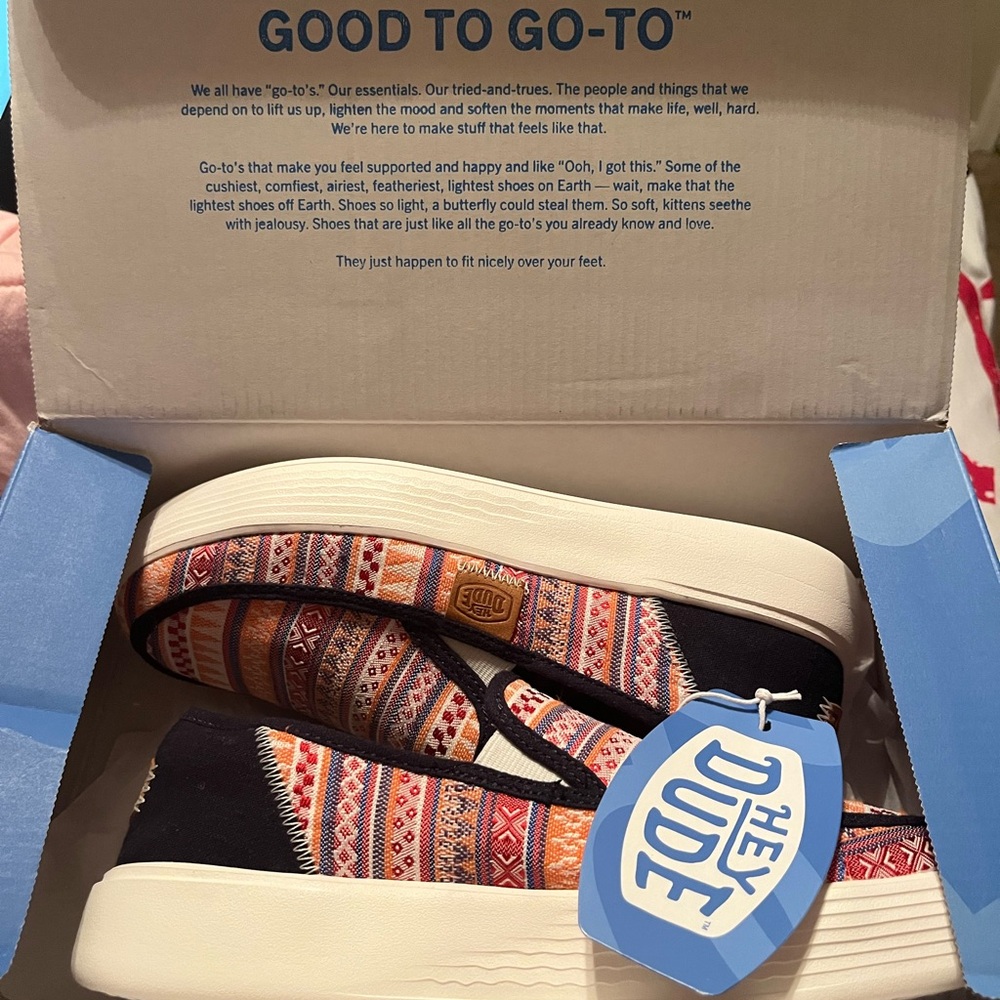 Hey Dude Navy and Multicolor Slip-Ons